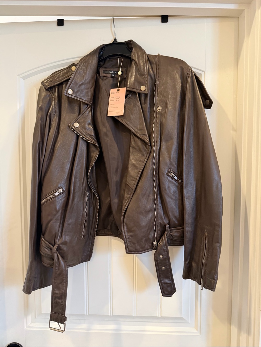 Quince 100% Leather Motorcycle Jacket in BrownNew with Tags - Picture 1 of 5